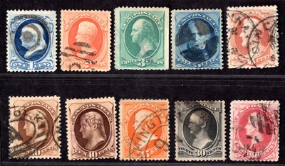 US 1879 SCOTT #182-191 COMPLETE SET OF 10 USED F-VF CATALOG VALUE $700+ - Image 1 of 2