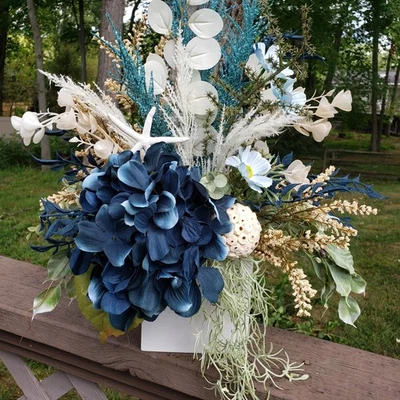 SALE!  Teal blue green coastal floral arrangement, beachflower arrangment - Image 1 of 4