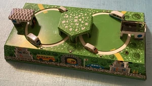 Windup Tin City Scene Buses & Cars Garage Green Fields European Look Parts Only - Picture 1 of 9