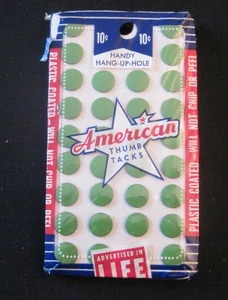 Vintage Unopened Pack of 32 Green Thumb Tacks American Thumb Tack - Picture 1 of 2