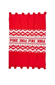 Victoria’s Secret Throw Blanket Marshmallow Tassel Pom Pom Red & White 50”x60” - Picture 1 of 4
