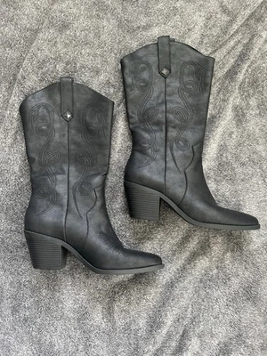 Rocket Dog 尺码 10 Feria 女式女士牛仔一脚蹬休闲长靴黑色 — 第 1/4 张图片