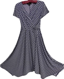 Perceptions Dress S Purple White Dotted Stretch Knit Fit Flare Church Career - Picture 1 of 12
