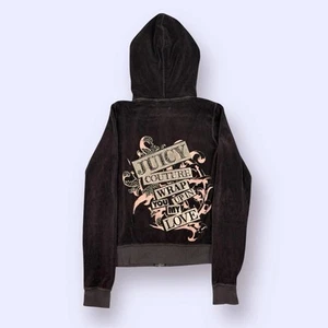 Y2K Juicy Couture schwarzer Velours Hoodie mit durchgehendem Reißverschluss Größe Medium verziert hergestellt in den USA - Bild 1 von 9