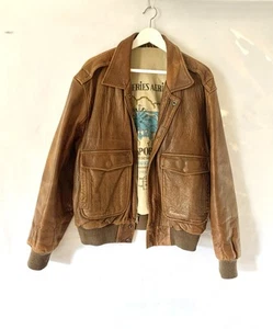 Vintage Mirage Bomber Leder Karamell Braun Jacke Herren Large Butterweich Akne - Bild 1 von 13