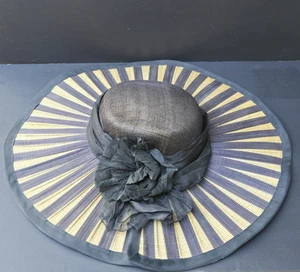 Kate Bishop Couture Millinery -Sculptural Pleated Wide Brim Straw Derby Hat - Picture 1 of 9