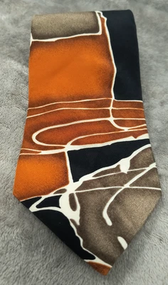Vintage Pierre Balmain Couture Silk Tie Orange Black Abstract Design Necktie 54" - Image 1 of 4
