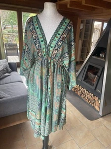 NEU Ibiza Boho Seiden Kleid Bommel Bänder Grün/orange/blau/schwarz leicht - Bild 1 von 7