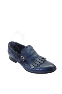 Santoni Mens Leather Buckle Detail Fringe Brogue Dress Shoes Blue Size EU 41 US - Picture 1 of 5