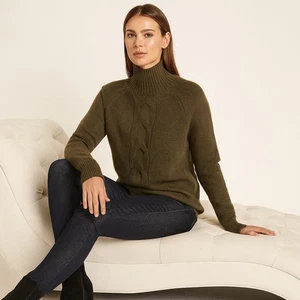 GARNET HILL Kaschmir-Tunika-Pullover mit Zopfmuster olivgrün Gr. S 289 $ {3E50} - Bild 1 von 6