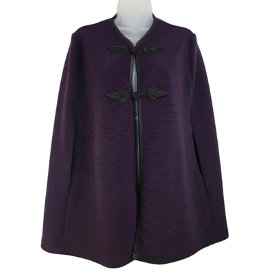 JOSEPH RIBKOFF Cape Purple Textured Poncho Top Sz 8 Asian Wool Cardigan Capelet - Image 1 of 4