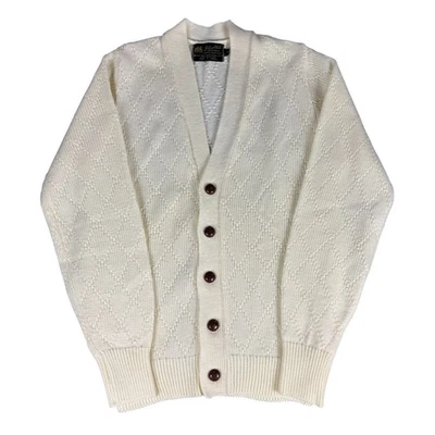 Cárdigan Suéter Vintage John Blair Tejido Crema Texturizado Diamante Talla S Años 70 80 Foto 1 de 4