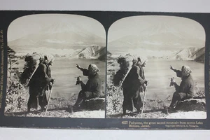 FUJIYAMA SACRED MOUNTAIN LAKE MOTOSU JAPAN 1906 H C White STEREOVIEW CARD Photo - Picture 1 of 7