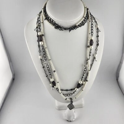 Premier Design 34 inch Gun Metal Black & Faux Pearl Interchangeable Necklace - Image 1 of 4