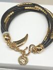 Bracelet réglable lynx noir filé et ton or avec fausse griffe ton or ton