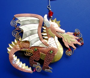 Fire Dragon Mystical Fantasy #2778 Ornament Pilgrim Imports Metal Brass - Picture 1 of 12