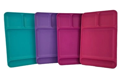 4 Tupperware Divided Tray Set Lunch Camping Dinner Plate Vintage Multicolor - Image 1 of 4