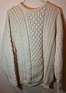 Vtg Adirondack Savile Row S XL Wool Crew neck Sweater Ireland Fisherman Cabin - Picture 1 of 13