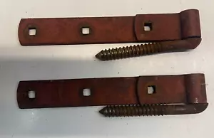 PAAR VINTAGE 8,5" BARMSCHEUNE TÜR TOR GURT SCHARNIERE GROSSE ROTE PATINA MIT PINTLES - Bild 1 von 7