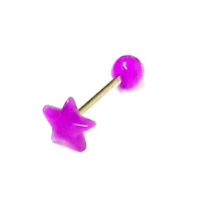 Anel de língua acrílico estrela roxa calibre 10mm 14 5/8" barra de aço  - Imagem 1 de 3