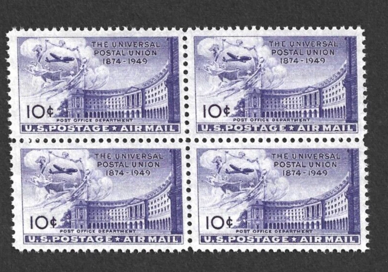 US STAMP C42 UNIVERSAL POSTAL UNION AIRMAIL 10c PURPLE BLOCK OF 4 MINT NH OG - Image 1 of 1