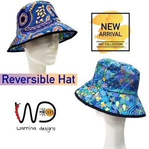 Warrina Designs Reversible Bucket Hat Men Women Australian Aboriginal Art Sacred - Picture 1 of 12