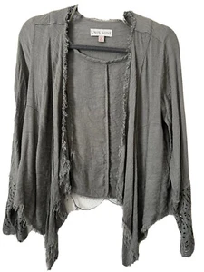 Knox Rose Women SZ S Olive Gray Deconstructed Crochet Open Front Boho Jacket - Picture 1 of 9
