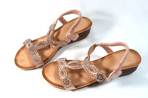 WOMENS Comfort SANDALS Cushion BOHO Summer Dress or Casual Rhinestone Shoes Sz 8 - Picture 1 of 9