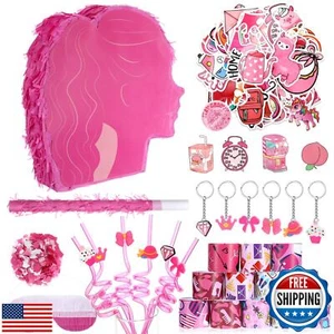 RoundFunny Pink Girl Party Favors Include Pink Girl piñata Set with Stick Bli - Picture 1 of 5