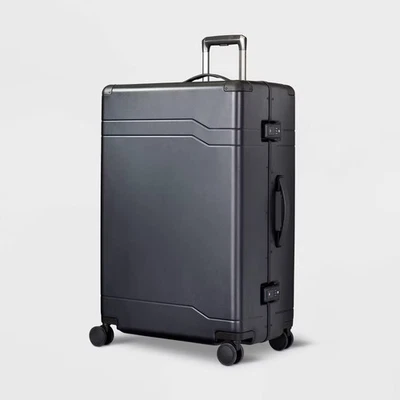 Hardside Large Checked Trunk Suitcase Spinner Hardshell Luggage Buckle, Black - Image 1 of 4