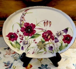 Kleines ovales Porzellantablett - 7,25 "L x 5,5"B - WILDBLUMEN Design - schön/detailliert - - Bild 1 von 6
