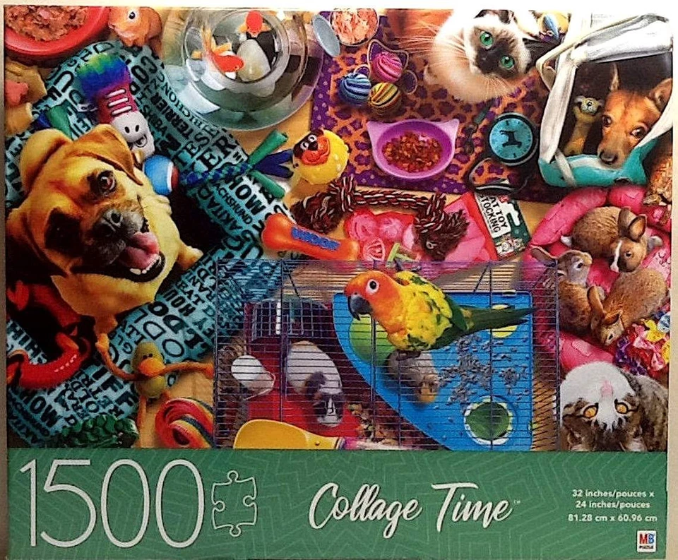 Pets Dogs Cats Rabbits Guinea Pigs Goldfish Bird Collage 1500 pc 32"x24" Puzzle - Image 1 of 1