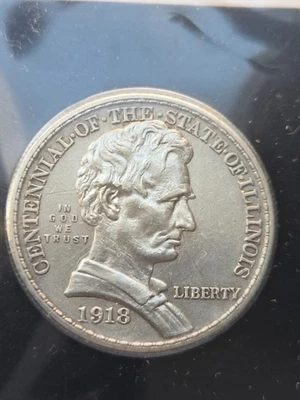 Fine 1918 Illinois Lincoln Centennial Silver Half Dollar Coin - Image 1 of 3