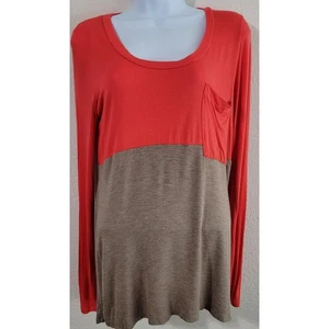 Bordeaux Anthropologie Orange Colorblock Long Sleeve Top Small Lightweight Soft - Picture 1 of 4