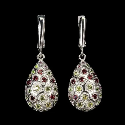 925 Sterling Silver Earrings Round Sapphire Peridot Natural Gemstone Jewelry - Image 1 of 4