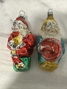 Vintage Mercury Glass W Germany Clown W/Drum & Clown With Banjo Ornaments Set 2 - Picture 1 of 13