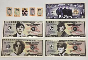 Juego de 5 estampillas y dinero de novedad de los Beatles 1964 con sello - Imagen 1 de 4