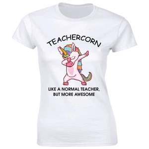 Teachercorn Like A Normal Teacher But More Awesome Funny Unicorn Women's T-Shirt - Picture 1 of 2