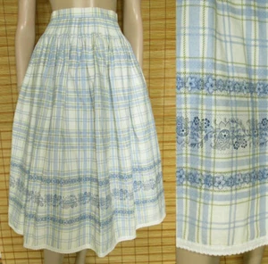 VANILLEFARBEN/BLAU GEMUSTERTER TRACHTENROCK - COTTON - VINTAGE - GR.S - Picture 1 of 1