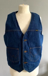 Vintage Retro Men’s Wrangler Jeans Sherpa Lined Blue Denim Vest Size M - Picture 1 of 9