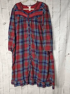 Serenada Red Tartan Plaid Ruffle Hem Cotton Flannel Nightgown Sz 1X - Picture 1 of 8