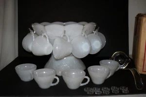 Punch Bowl Set-Anchor Hocking Milk Glass Harvest Grape 27 pc. - Cups, Bowl, Base - Picture 1 of 14