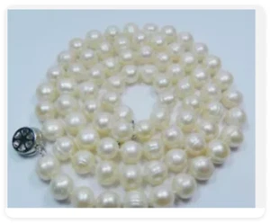 8-9mm Natural White Akoya Cultured Pearl Beads Knot Jewelry Necklace 18'' - Picture 1 of 5