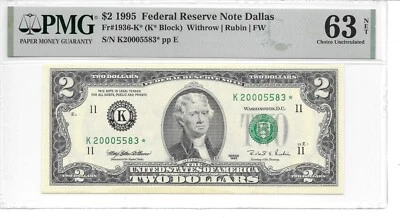 1995* $2 FRN DALLAS MILLENNIUM STAR PMG 63 NET UNCIRCULATED "THINNING" - Image 1 of 2