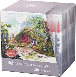 Kuretake Color Pen Brush Pen ZIG Clean Color Real Brush 120Colors RB-6000AT/120V - Picture 1 of 6