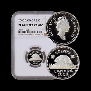 CANADA. 2000, 5 Cent, Silver - NGC PF70 - Top Pop 🥇 Beaver, SCARCE