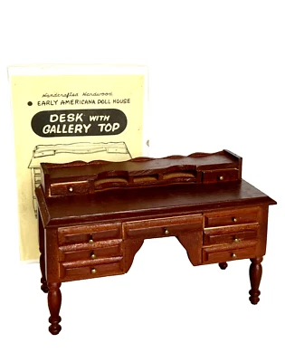 Vintage Dollhouse Miniature Furniture Wooden Desk Gallery Top Kytco Korea 1:12 - Image 1 of 4
