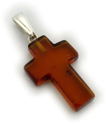 Ciondolo In Vero Ambra Marrone Croce In Argento 925 Ambra Naturale Qualità - Immagine 1 di 4