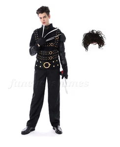 Adult Scissor Fancy Dress Costume Mens Halloween Gothic Costume and Wig - Picture 1 of 4