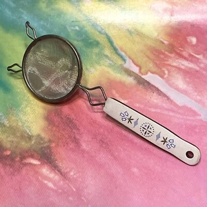 Vintage Ekco Hex Tulpe Kurzsieb Handsieb weiß mit blauem Design - Bild 1 von 8